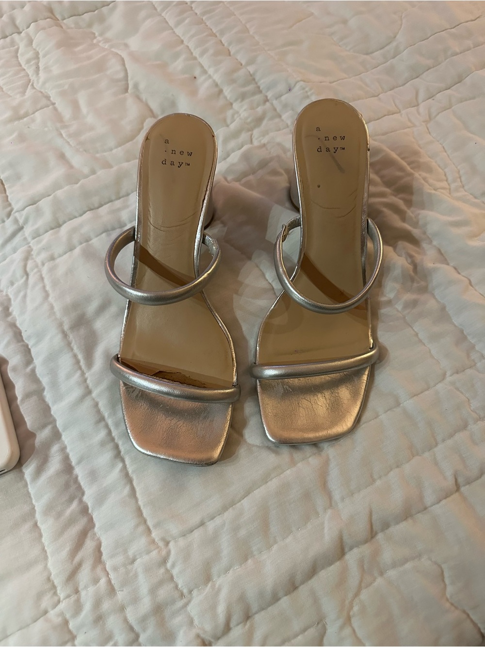 a new day Silver Double-Strap Block Heel Sandals